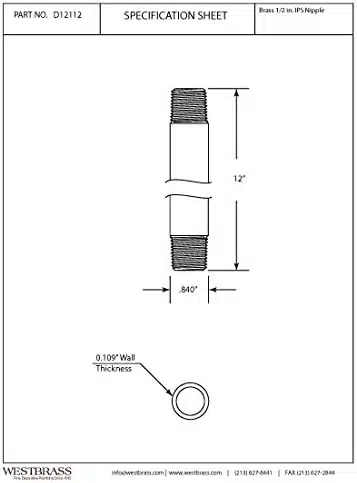 ½” x 12" IPS Brass Pipe Nipple - Image 2