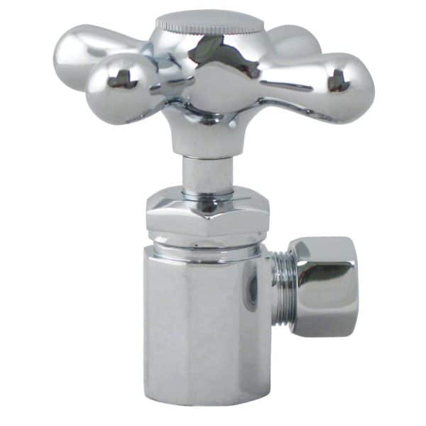 Cross Handle Angle Stop Shut Off Valve, 1/2" IPS Inlet with 3/8" Compression Outlet