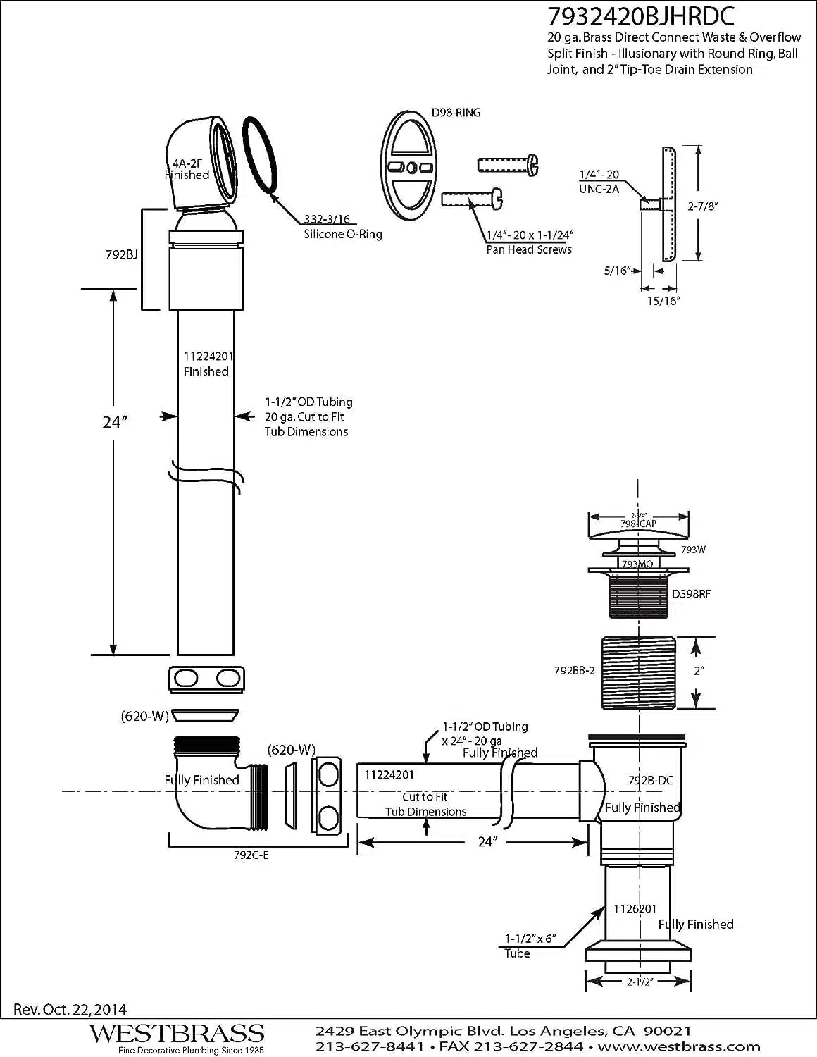 24" Direct Outlet Semi-Exposed Waste & Overflow with Ball Joint and Tip-Toe Drain - Image 2