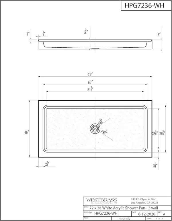 72” X 36” 3-Wall Shower Pan (Pan Only) - Image 6