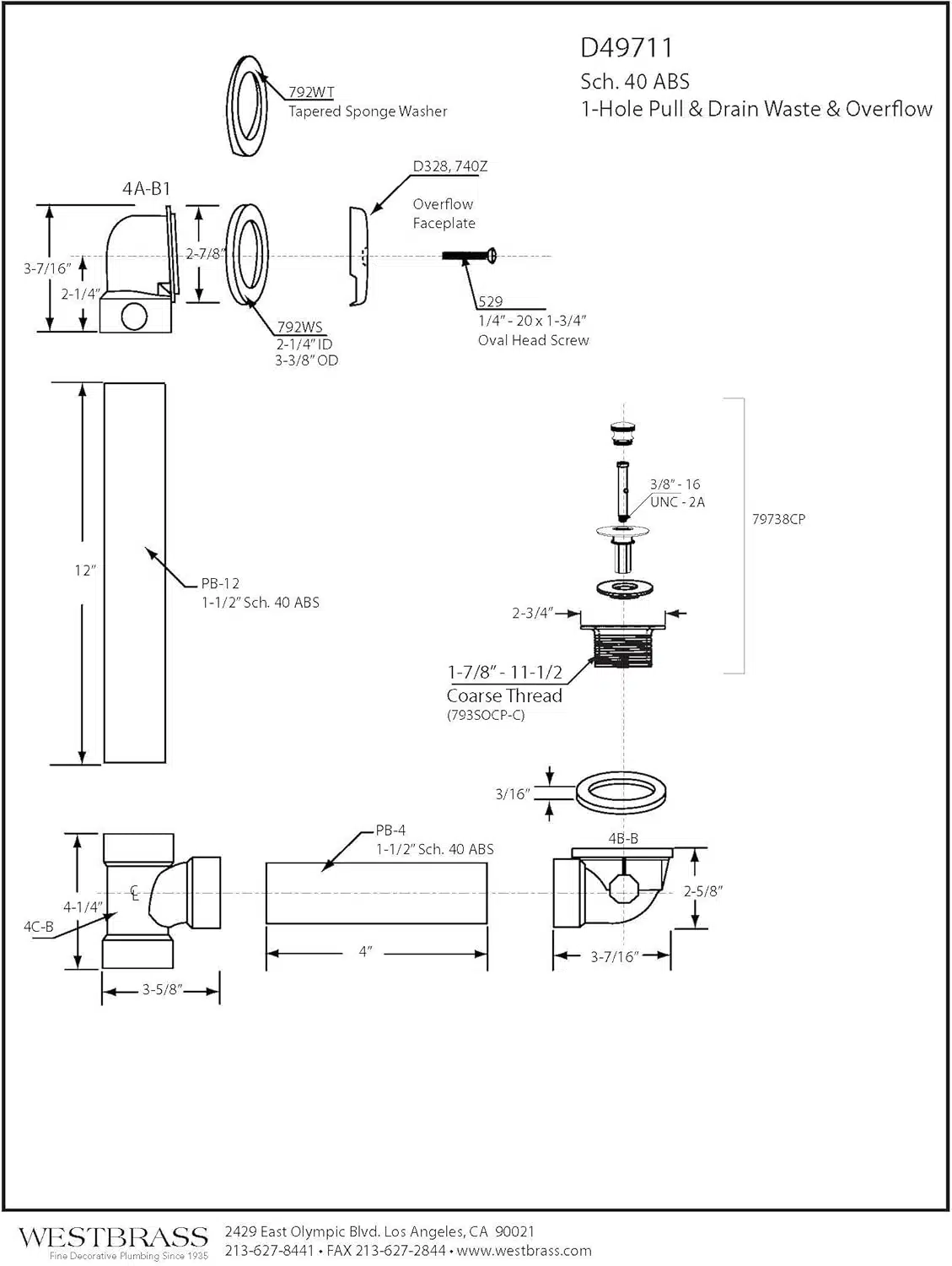 Pull & Drain Sch. 40 ABS Bath Waste with One-Hole Top Elbow - Image 2
