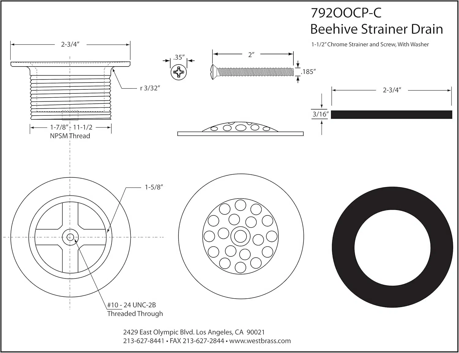 1-1/2” Bath Drain with Grid and Screw, Oil Rubbed Bronze - Image 2