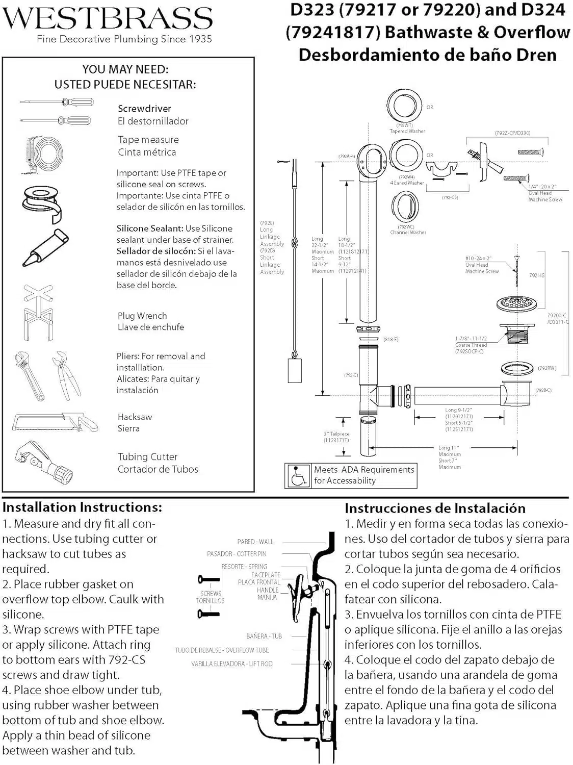 14" Bath Waste & Overflow Assembly with Trip Lever and Beehive Strainer Drain - Image 7