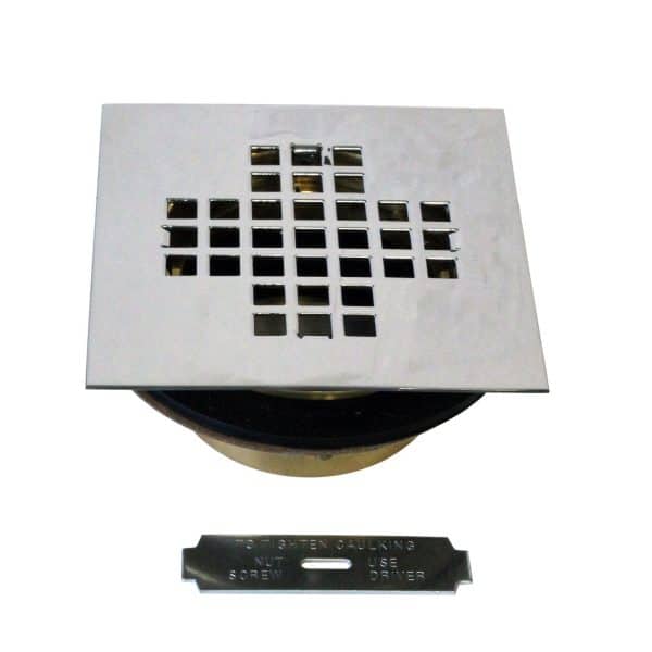 4-1/4" Square Grate Shower Drain Cover with 2" Brass Drain Pipe