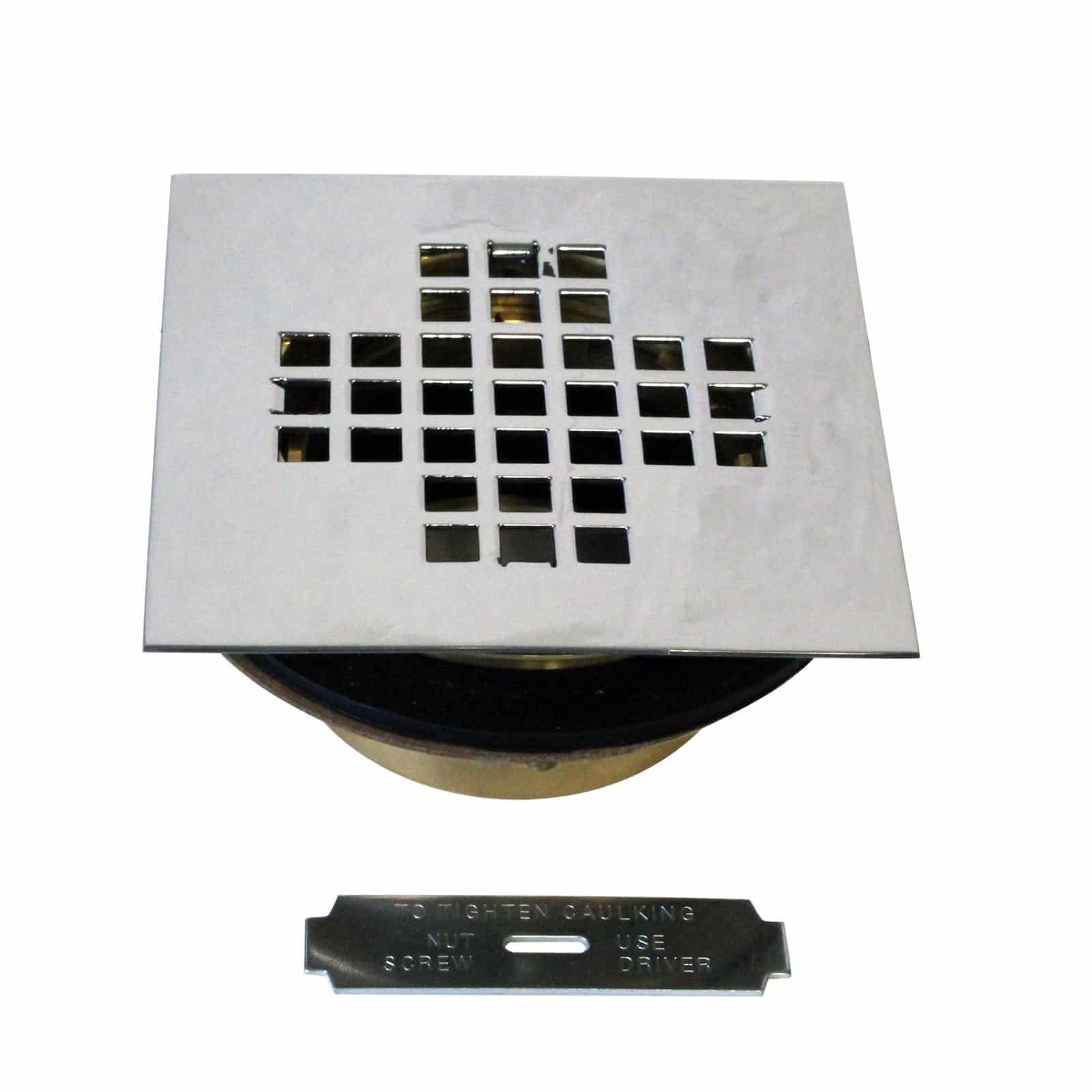 4-1/4" Square Grate Shower Drain Cover with 2" Brass Drain Pipe