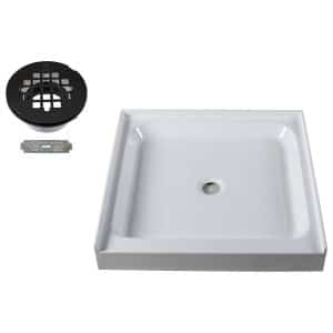 36" x 36" 3-Wall Shower Pan with Plastic Center Drain and 4-1/4" Cross Grid Brass Drain Cover