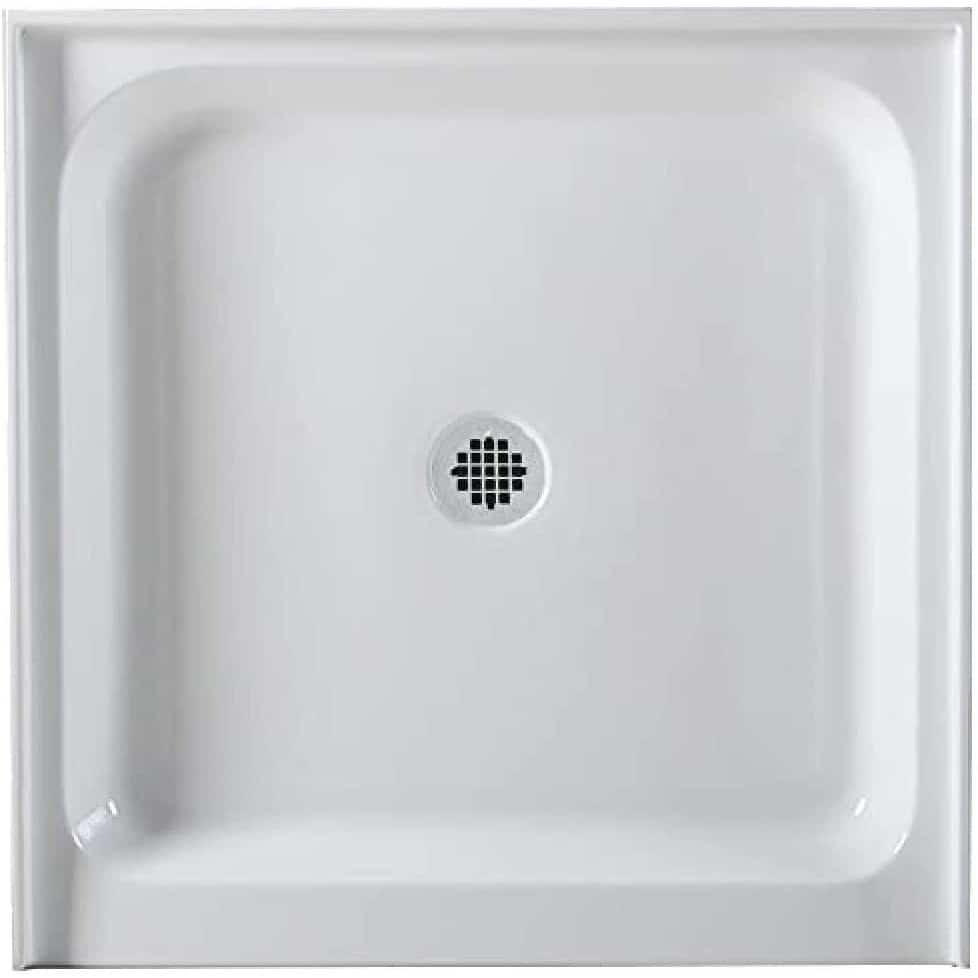 36" x 36" 3-Wall Shower Pan with Solid Brass Center Drain and 4-1/4" Cross Grid Brass Drain Cover