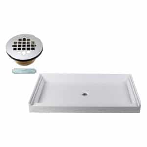 60" x 36" 3-Wall Shower Pan with Solid Center 4-1/4" Cross Grid Brass Drain Cover