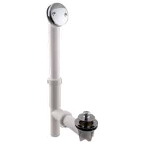14" White Tubular Bath Waste & Overflow Assembly with Twist & Close Drain Plug and 2-Hole Faceplate