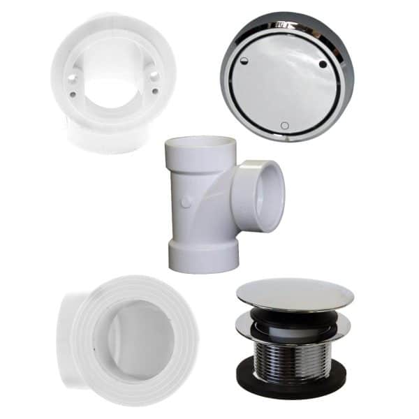 Bathtub Trim Kit with Patented Deep Soak 2-Hole Overflow Cover, Tip-Toe Drain Plug and SCH. 40 PVC Elbows and Tee-Plumber's Pack