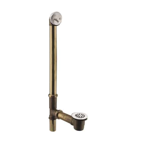 22-1/2" Brass Bath Waste & Overflow Assembly with Trip Lever and Beehive Strainer Grid Drain