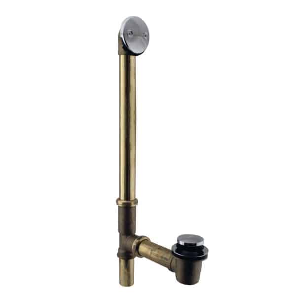 22-1/2" 17 Gauge Brass Bath Waste & Overflow Assembly with Tip-Toe Drain Plug and 2-Hole Faceplate