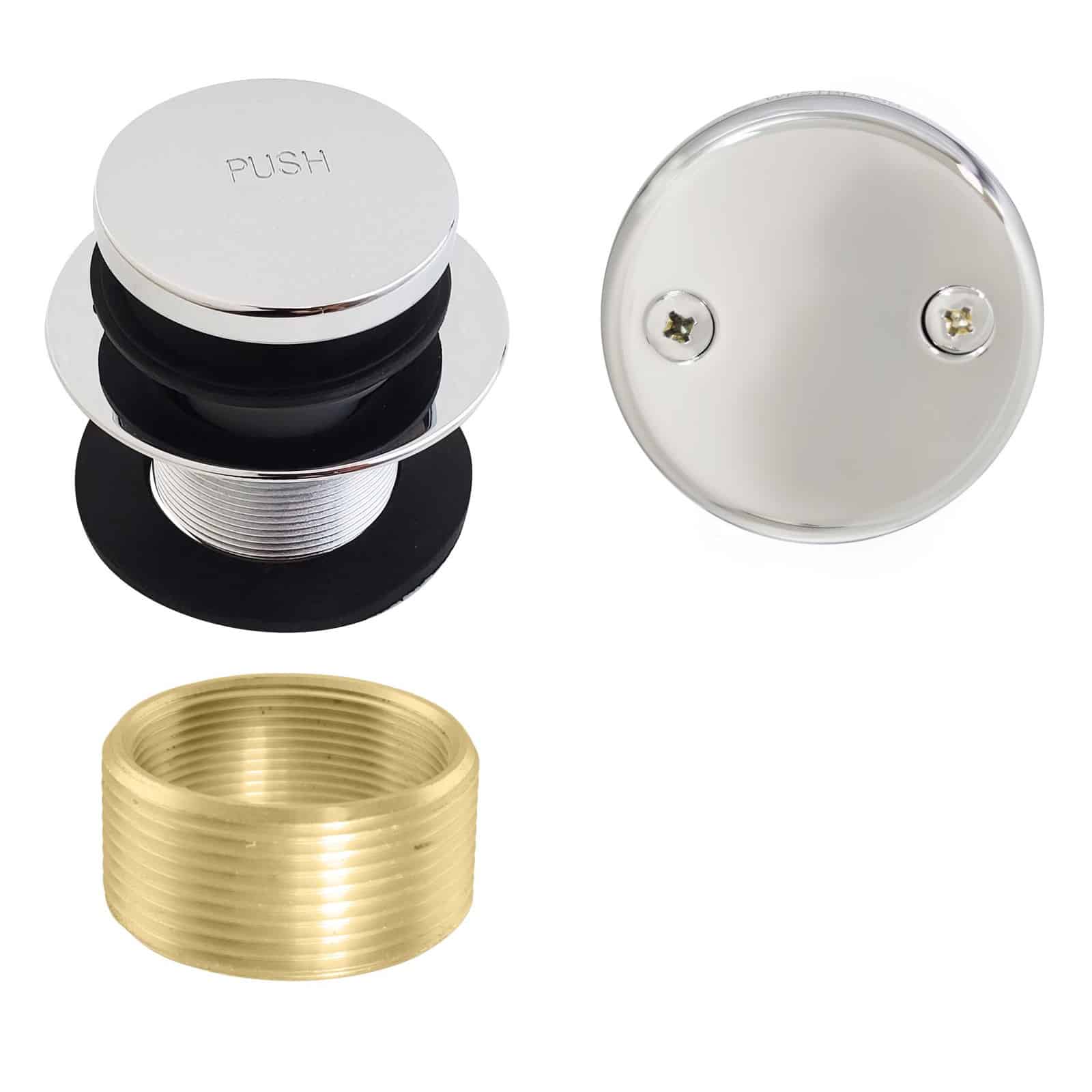 Fine or Coarse Thread Replacement Tip-Toe Strainer Drain with 2-Hole Faceplate