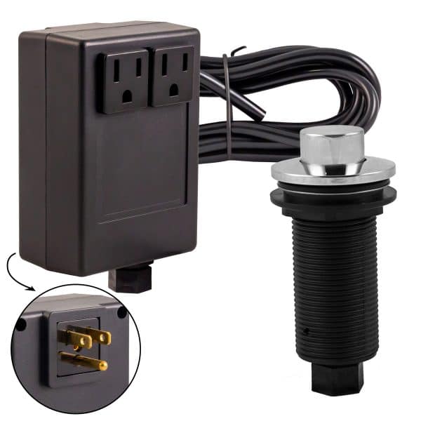 Sink Top Waste Disposal Air Switch and Dual Outlet Control Box, Raised Button