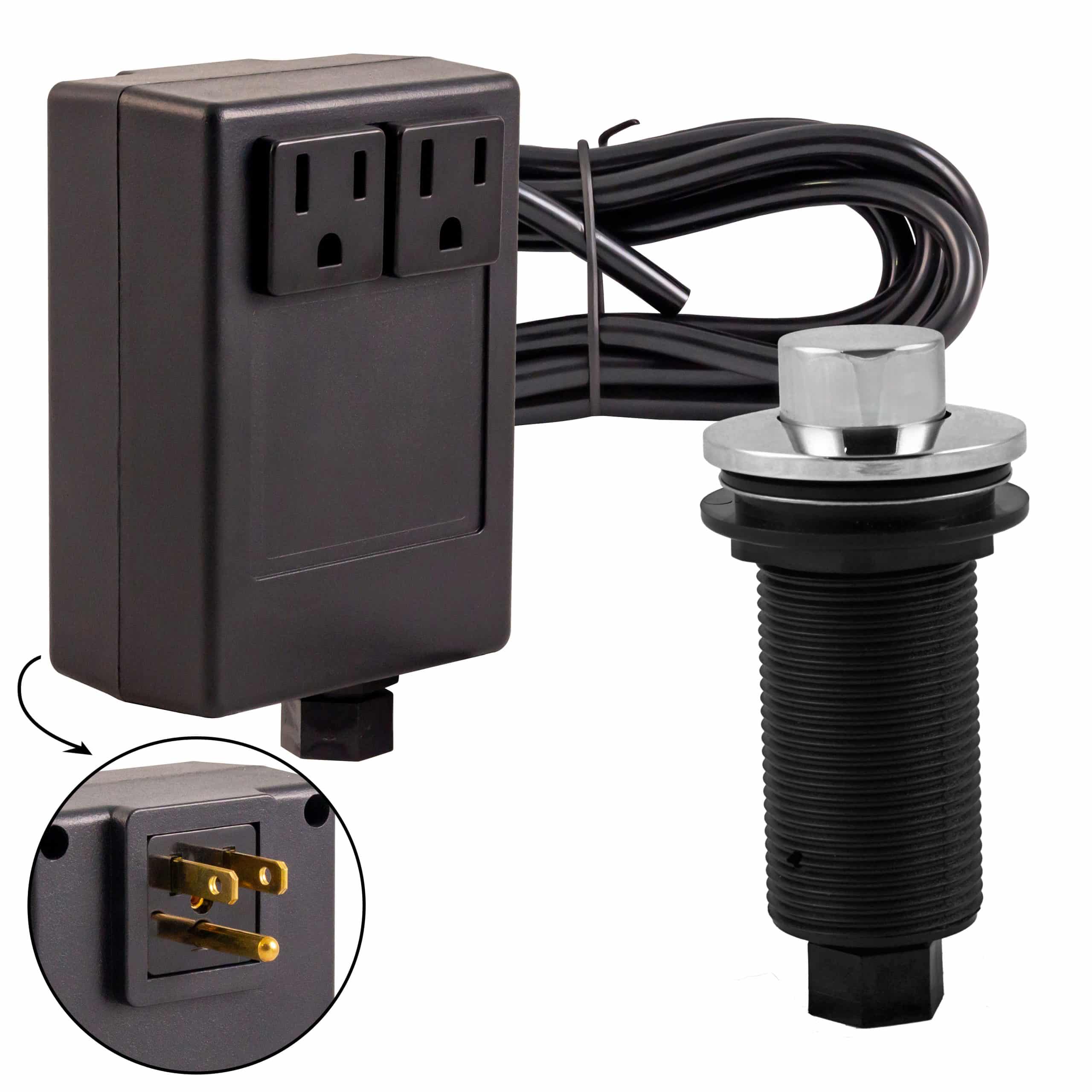 Sink Top Waste Disposal Air Switch and Dual Outlet Control Box, Raised Button