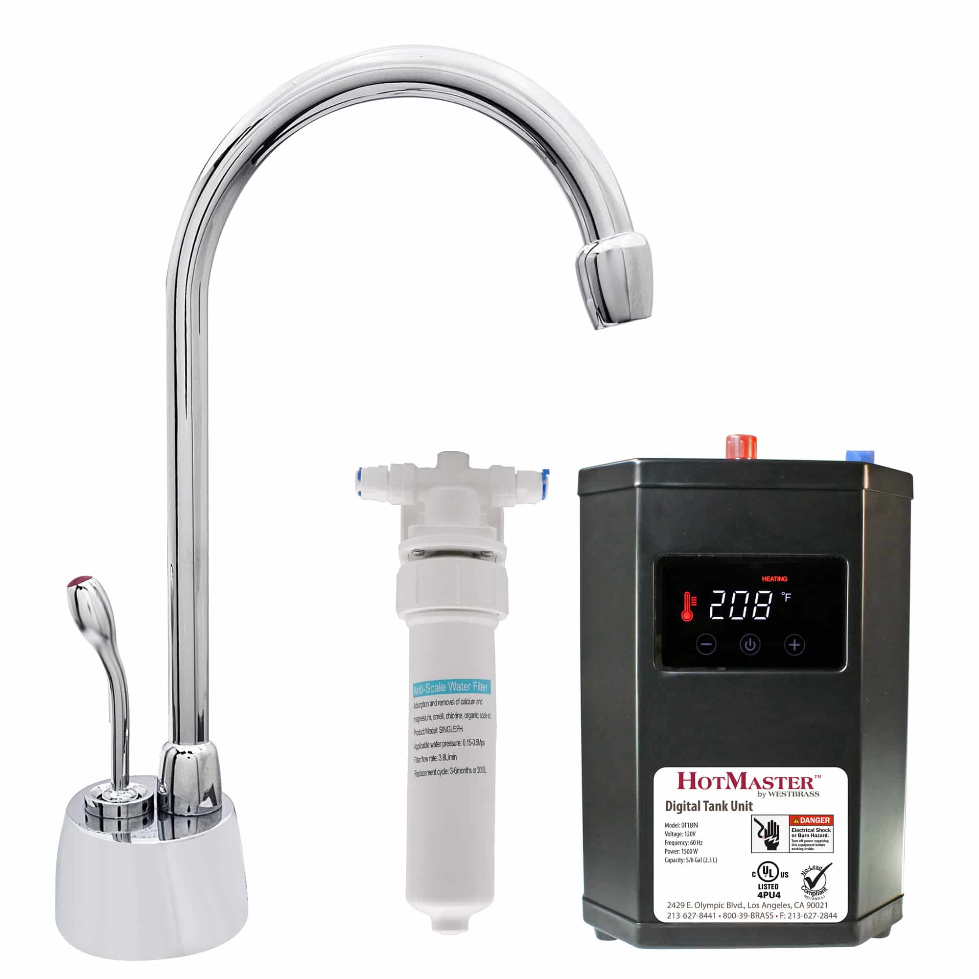 Develosah 9" 1-Handle Hot Dispenser Faucet with HotMaster DigiHot Digital Tank System and in-line Water Filter