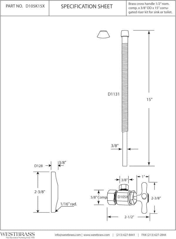 1/2" Nom. X 3/8" X 15" Corrugated Riser Kit - Cross - Image 6